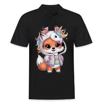 Renard kawaii dans le style dessin animé avec tenue de licorne - Polo Homme - noir - Devant - Kai (181cm)