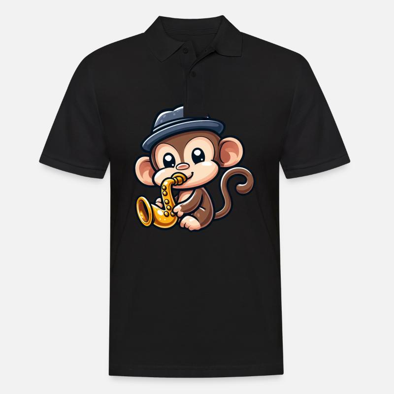Schimpanse mit Saxophon - Männer Poloshirt - Schwarz