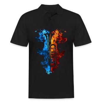 Trumpet Red Blue Fire Musical Instrument Fire Art - Men's Polo Shirt - black - Front - Kai (181cm)