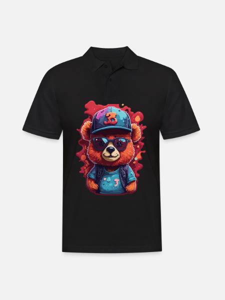 Björn Cool mit Sonnenbrille und Baseballkappe - Männer Poloshirt - Schwarz