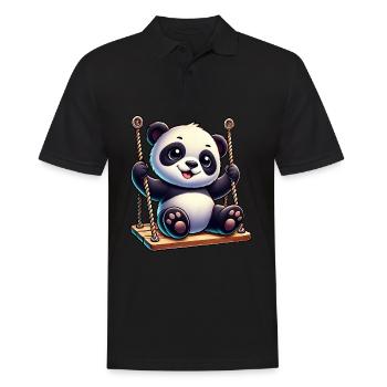 Dessin animé panda mignon sur l’aire de jeux de balançoire - Polo Homme - noir - Devant - Kai (181cm)