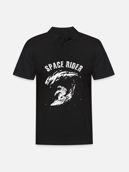 Surfender Astronaut Space Rider - Männer Poloshirt - Schwarz