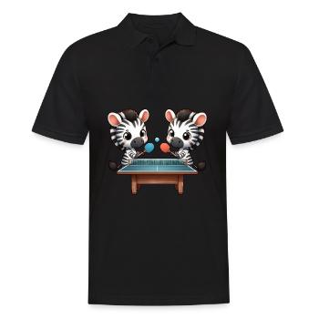 Lustiges Zebra Tischtennis Tischtennisspieler - Männer Poloshirt - Schwarz - Vorne - Kai (181cm)