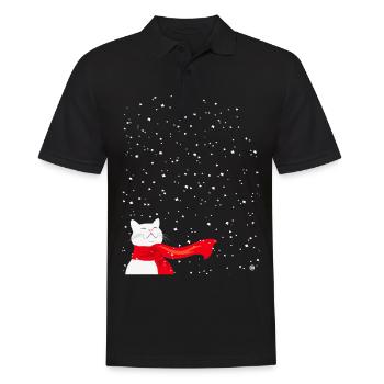 Schneekatze weiß - Männer Poloshirt - Schwarz - Vorne - Kai (181cm)