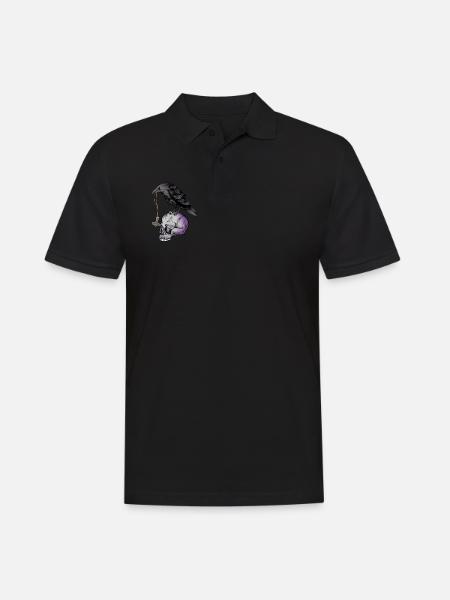 Gothic crow with Mjölnir necklace on skull - Goth - Men's Polo Shirt - black
