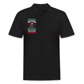 Leicht abzulenken mit Büchern und Gartenzwergen - Männer Poloshirt - Schwarz - Vorne - Kai (181cm)