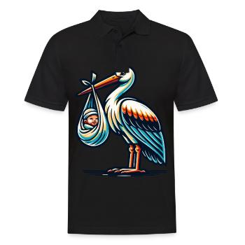 Mignonne cigogne avec bébé en écharpe - - Polo Homme - noir - Devant - Kai (181cm)