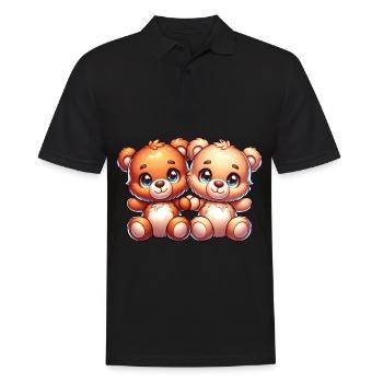 Zwei Süße Kuschelnde Bären Mit Großen Augen - Männer Poloshirt - Schwarz - Vorne - Kai (181cm)
