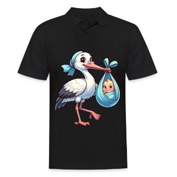 Jolie illustration d’une cigogne avec bébé dans le - Polo Homme - noir - Devant - Kai (181cm)