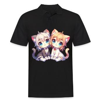 Mignon chat fille avec de grands yeux dans le - Polo Homme - noir - Devant - Kai (181cm)