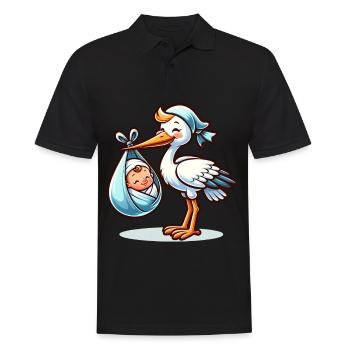 Cute stork with baby motif – welcome - Men's Polo Shirt - black - Front - Kai (181cm)