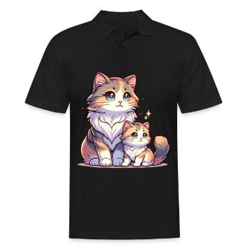 Süße Mama- und Baby-Katzen mit großen Augen - Männer Poloshirt - Schwarz - Vorne - Kai (181cm)