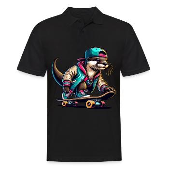 Skater Otter Mit Cap Und Hoodie Auf Skateboard - Männer Poloshirt - Schwarz - Vorne - Kai (181cm)