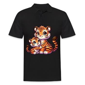 Cute tiger family with baby and mom tiger - Men's Polo Shirt - black - Front - Kai (181cm)