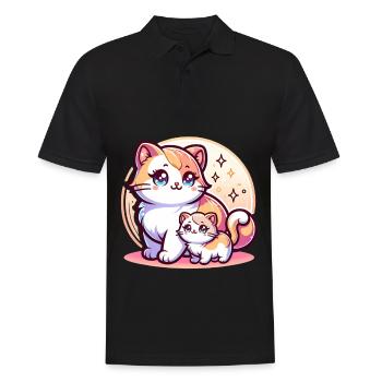 Mignon chat maman avec chaton devant - Polo Homme - noir - Devant - Kai (181cm)