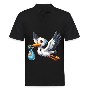 Cigogne avec bébé dans un vêtement - Bienvenue bébé - Polo Homme - noir - Devant - Kai (181cm)