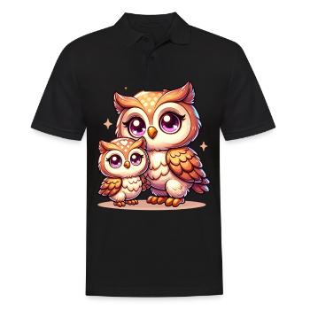Cute Owl Family Illustration - Men's Polo Shirt - black - Front - Kai (181cm)