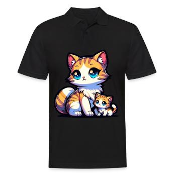 Mignon chat maman avec illustration de bébé - Polo Homme - noir - Devant - Kai (181cm)