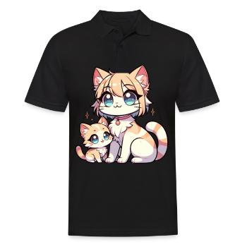 Niedliche Katzen mit großen blauen Augen - Männer Poloshirt - Schwarz - Vorne - Kai (181cm)