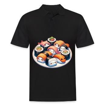 Conception de dessin animé Sushi Kawaii mignon - Polo Homme - noir - Devant - Kai (181cm)