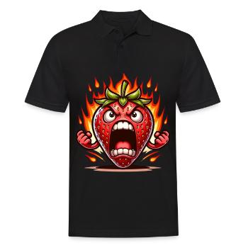Wütende Erdbeere mit Flammen Hintergrund - Männer Poloshirt - Schwarz - Vorne - Kai (181cm)