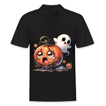 Douce aventure d’Halloween, citrouille et fantôme - Polo Homme - noir - Devant - Kai (181cm)