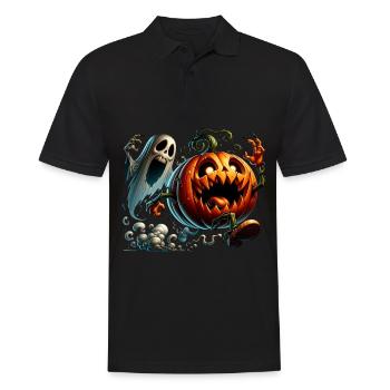 Funny Pumpkin And Ghost Pursuit - Men's Polo Shirt - black - Front - Kai (181cm)
