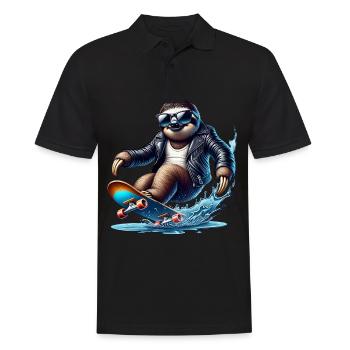 Lässiges Skateboard-Faultier Im Lederjacke - Männer Poloshirt - Schwarz - Vorne - Kai (181cm)