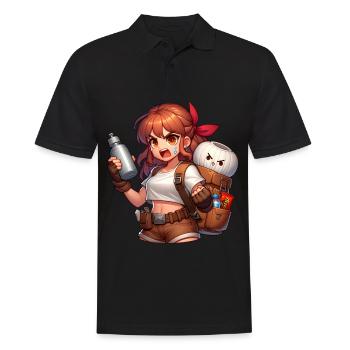 Adventurous anime heroine with backpack - Men's Polo Shirt - black - Front - Kai (181cm)