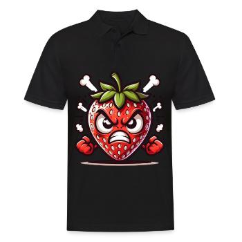Wütende Erdbeere Cartoon Illustration - Männer Poloshirt - Schwarz - Vorne - Kai (181cm)