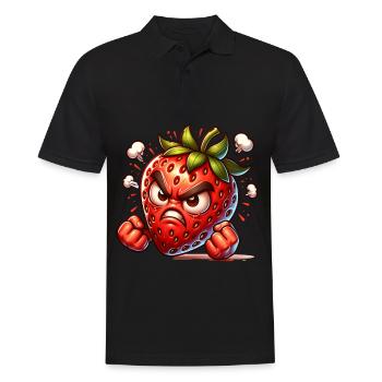 Wütende Erdbeere Cartoon Illustration - Männer Poloshirt - Schwarz - Vorne - Kai (181cm)