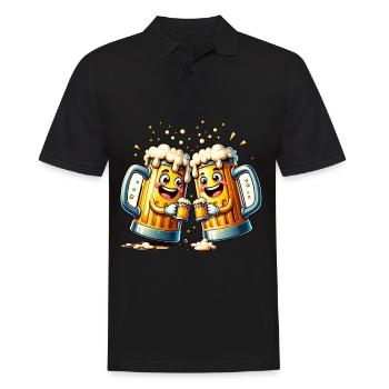 Des chopes de bière heureuses célèbrent ensemble - Polo Homme - noir - Devant - Kai (181cm)