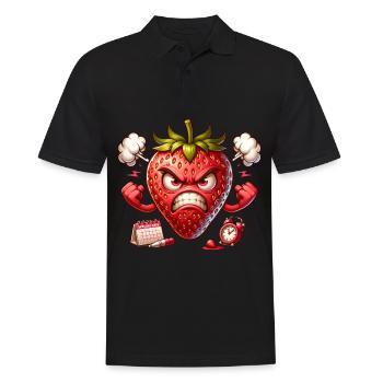 Wütende Erdbeere mit Kalender und Wecker - Männer Poloshirt - Schwarz - Vorne - Kai (181cm)