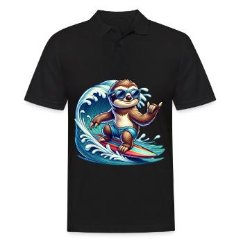Casual Sloth Surfing Waves Adventure - Men's Polo Shirt - black - Front - Kai (181cm)