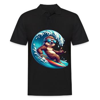 Relaxed sloth surfer on wave - Men's Polo Shirt - black - Front - Kai (181cm)