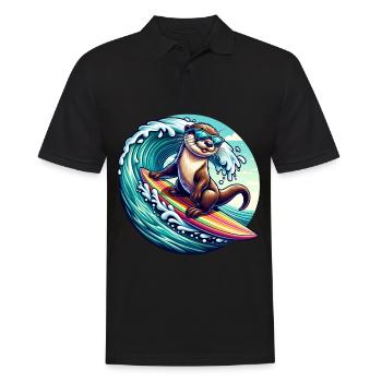 Illustration de loutre de surf cool avec des lunettes de soleil - Polo Homme - noir - Devant - Kai (181cm)