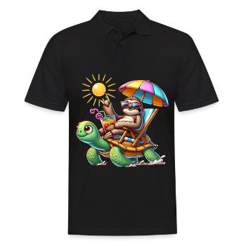 Entspannter Faultier-Sommertag mit Schildkröte - Männer Poloshirt - Schwarz - Vorne - Kai (181cm)