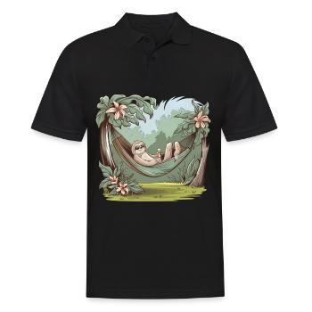 Entspannter Faultier Genuss Im Tropischen Paradies - Männer Poloshirt - Schwarz - Vorne - Kai (181cm)