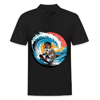 Cool Otter On Skateboard In Wave - Men's Polo Shirt - black - Front - Kai (181cm)