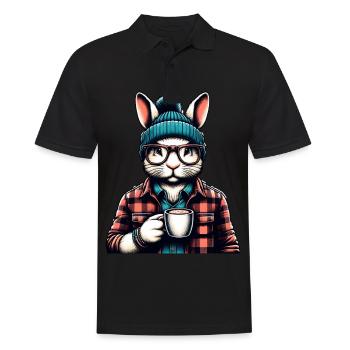 Kaffee Liebender Hase mit Brille und Mütze - Männer Poloshirt - Schwarz - Vorne - Kai (181cm)