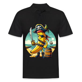 Drôle de banane pirate sur la plage avec un perroquet - Polo Homme - noir - Devant - Kai (181cm)