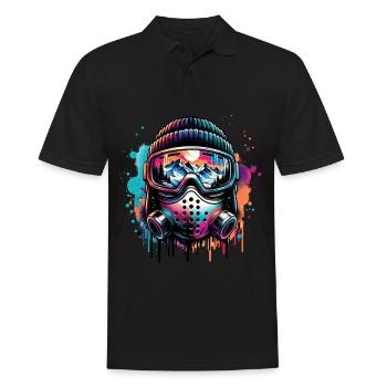 Adventurous mountain landscape in colorful gas mask - Men's Polo Shirt - black - Front - Kai (181cm)