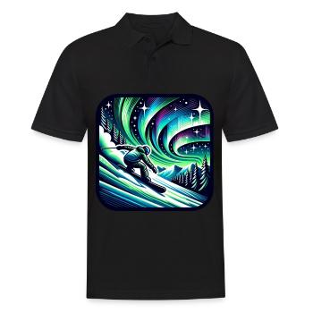 Spektakuläre Skiabfahrt unter Polarlichtern - Männer Poloshirt - Schwarz - Vorne - Kai (181cm)