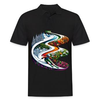 Farbenfrohe Skifahrt durch die Jahreszeiten - Männer Poloshirt - Schwarz - Vorne - Kai (181cm)