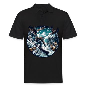 Aventure en snowboard dans la nature sauvage avec des loups et - Polo Homme - noir - Devant - Kai (181cm)
