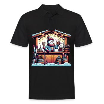 Cozy snowman at winter ski stand - Men's Polo Shirt - black - Front - Kai (181cm)