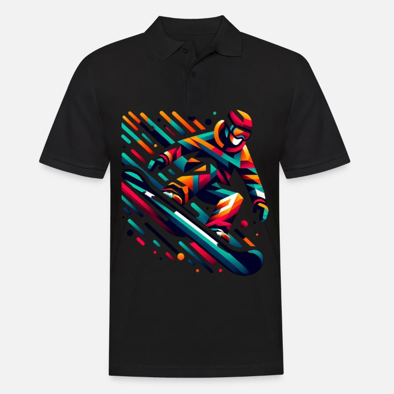 Snowboarder coloré dans le saut - Polo Homme - noir