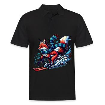 Fuchs Skifahren Mit Schal Im Winter - Männer Poloshirt - Schwarz - Vorne - Kai (181cm)