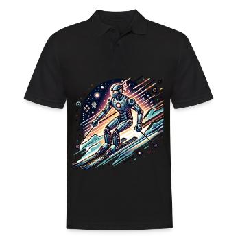 Futuristischer Roboter Skifahrer in Action - Männer Poloshirt - Schwarz - Vorne - Kai (181cm)
