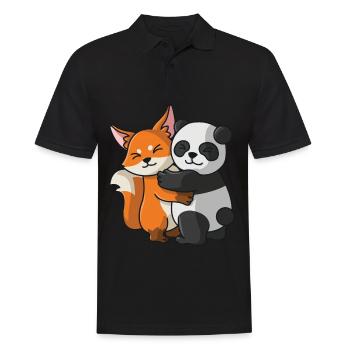 Fuchs mit Panda Liebe süßes niedliche Tiere - Männer Poloshirt - Schwarz - Vorne - Kai (181cm)